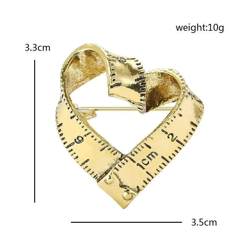 Vintage Ruler Heart Brooch — A Charming Twist on Classic Romance