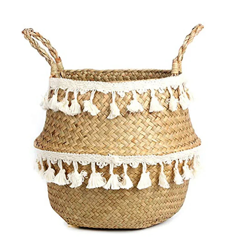 Foldable Seagrass Storage Basket — Natural Boho Charm