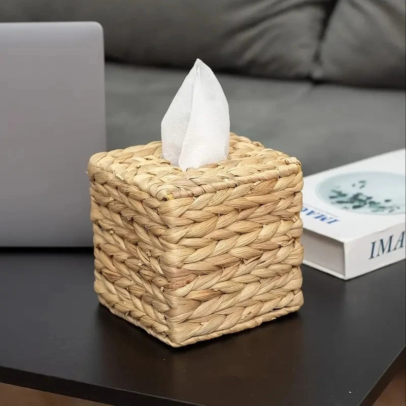 Boho Woven Rattan Tissue Box Cover – Natural Elegance for Your Home