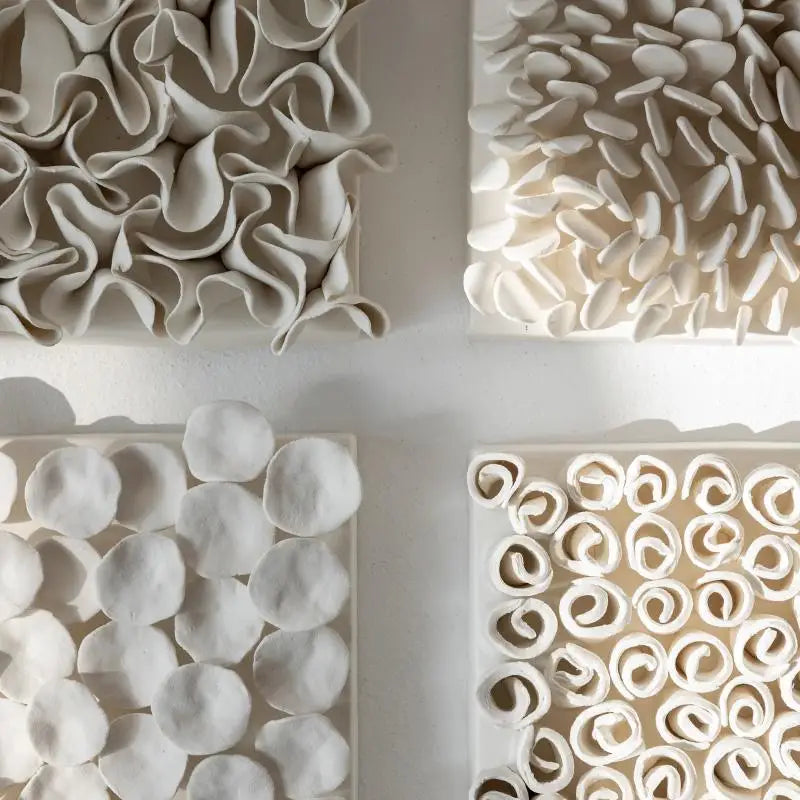 Set of Designer Textured Ceramic Wall Panels – Modern Square Relief Art