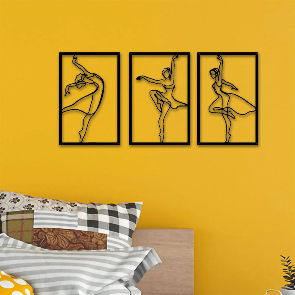 3-Piece Minimalist Dancing Woman Metal Wall Art