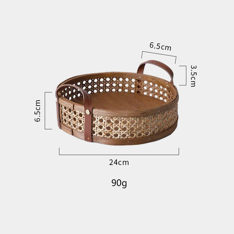 Handmade Nordic Rattan Tray with Leather Handles