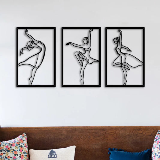 3-Piece Minimalist Dancing Woman Metal Wall Art