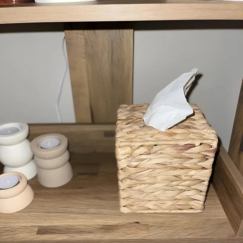 Boho Woven Rattan Tissue Box Cover – Natural Elegance for Your Home