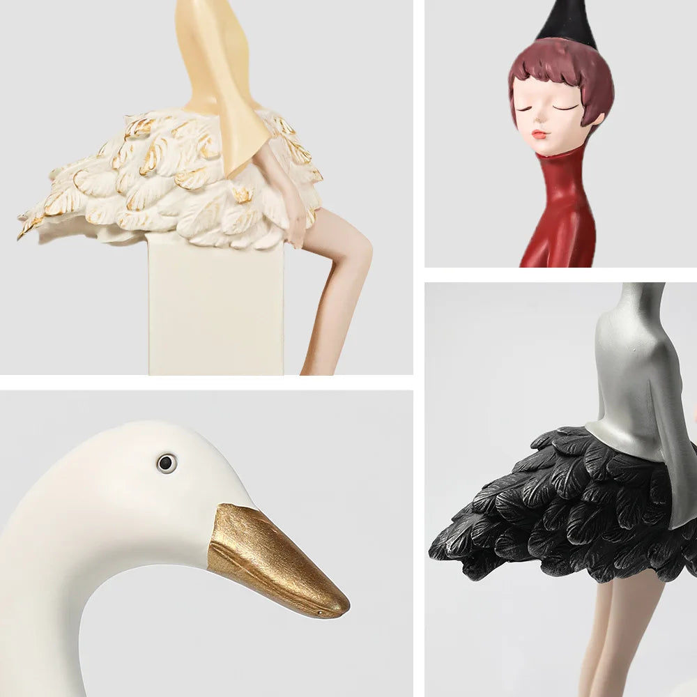 Unique Swan-Inspired Resin Girl Figurines – Sweet Morandi Colors for Modern Interiors