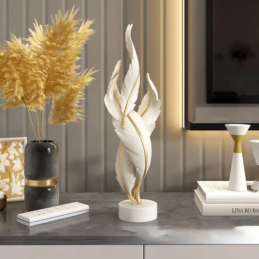Modern Feather Resin Sculpture – Elegant Accent for Your Space