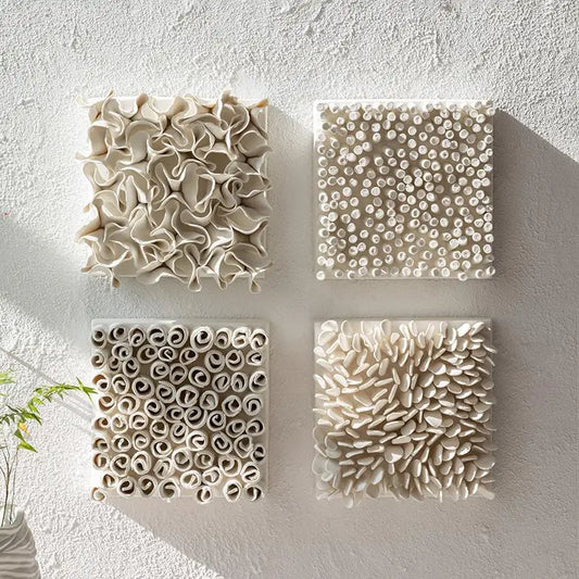 Set of Designer Textured Ceramic Wall Panels – Modern Square Relief Art