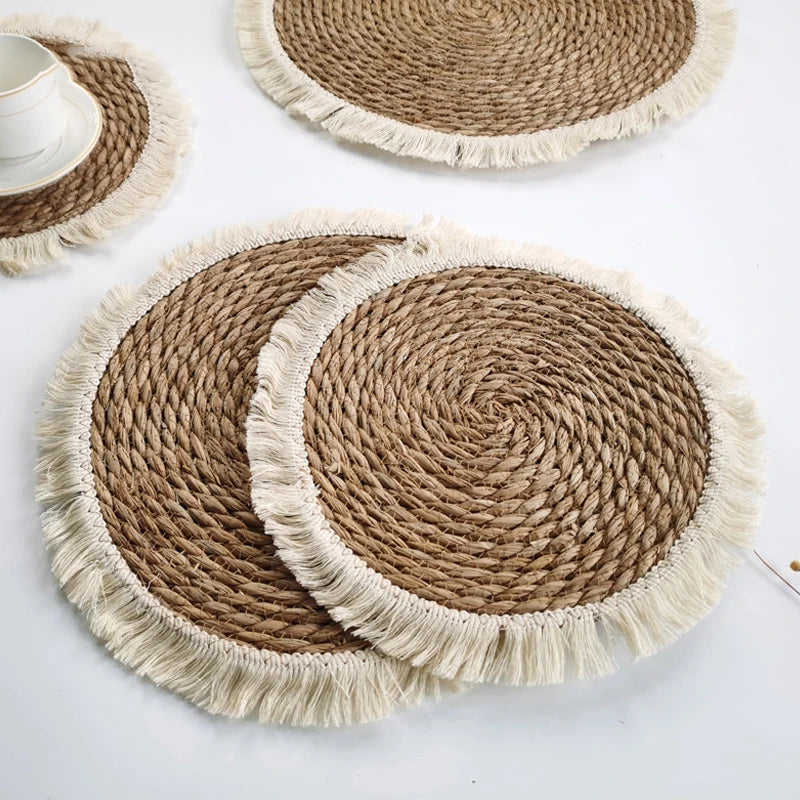 Handwoven Boho Straw Placemats — Natural Elegance for Your Table