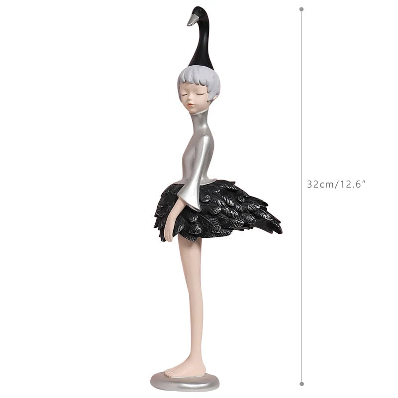 Unique Swan-Inspired Resin Girl Figurines – Sweet Morandi Colors for Modern Interiors