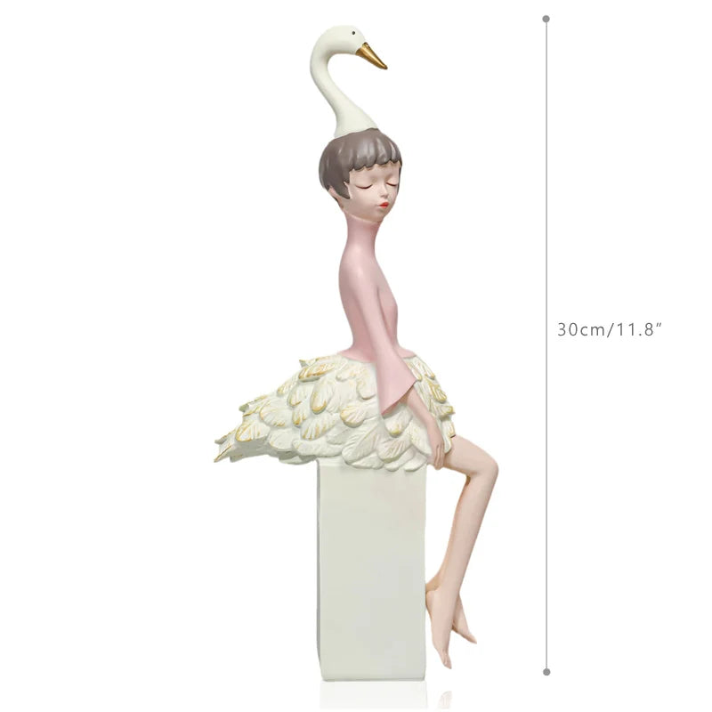 Unique Swan-Inspired Resin Girl Figurines – Sweet Morandi Colors for Modern Interiors
