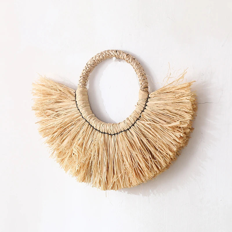 Handwoven Raffia Boho Wall Accent — Natural Texture for Calm Spaces
