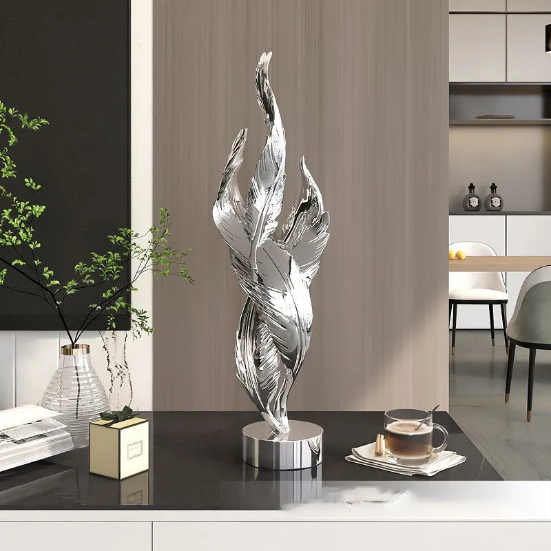 Modern Feather Resin Sculpture – Elegant Accent for Your Space