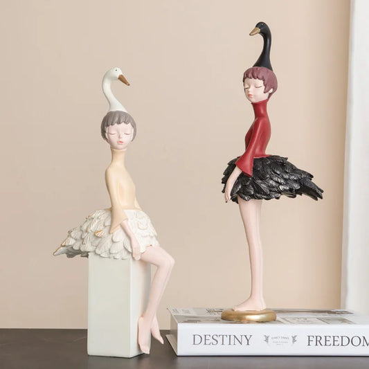 Unique Swan-Inspired Resin Girl Figurines – Sweet Morandi Colors for Modern Interiors