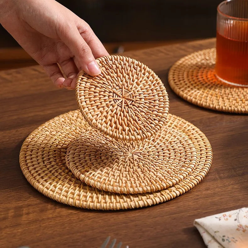 Handmade Natural Rattan Coasters – Warmth & Texture for Your Table
