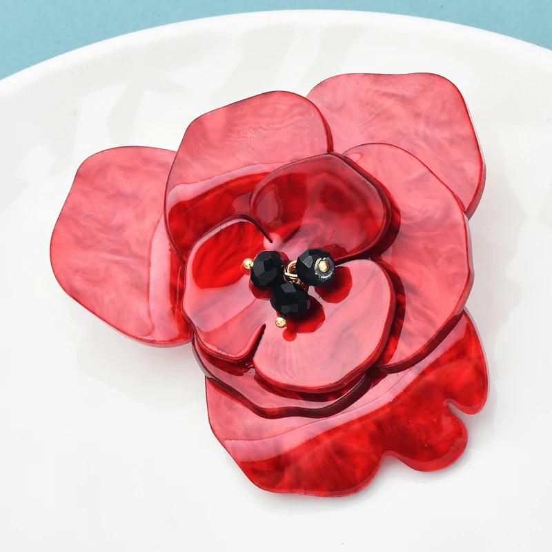 Red Double-Layer Acrylic Flower Brooch – Bold Elegance in Every Petal