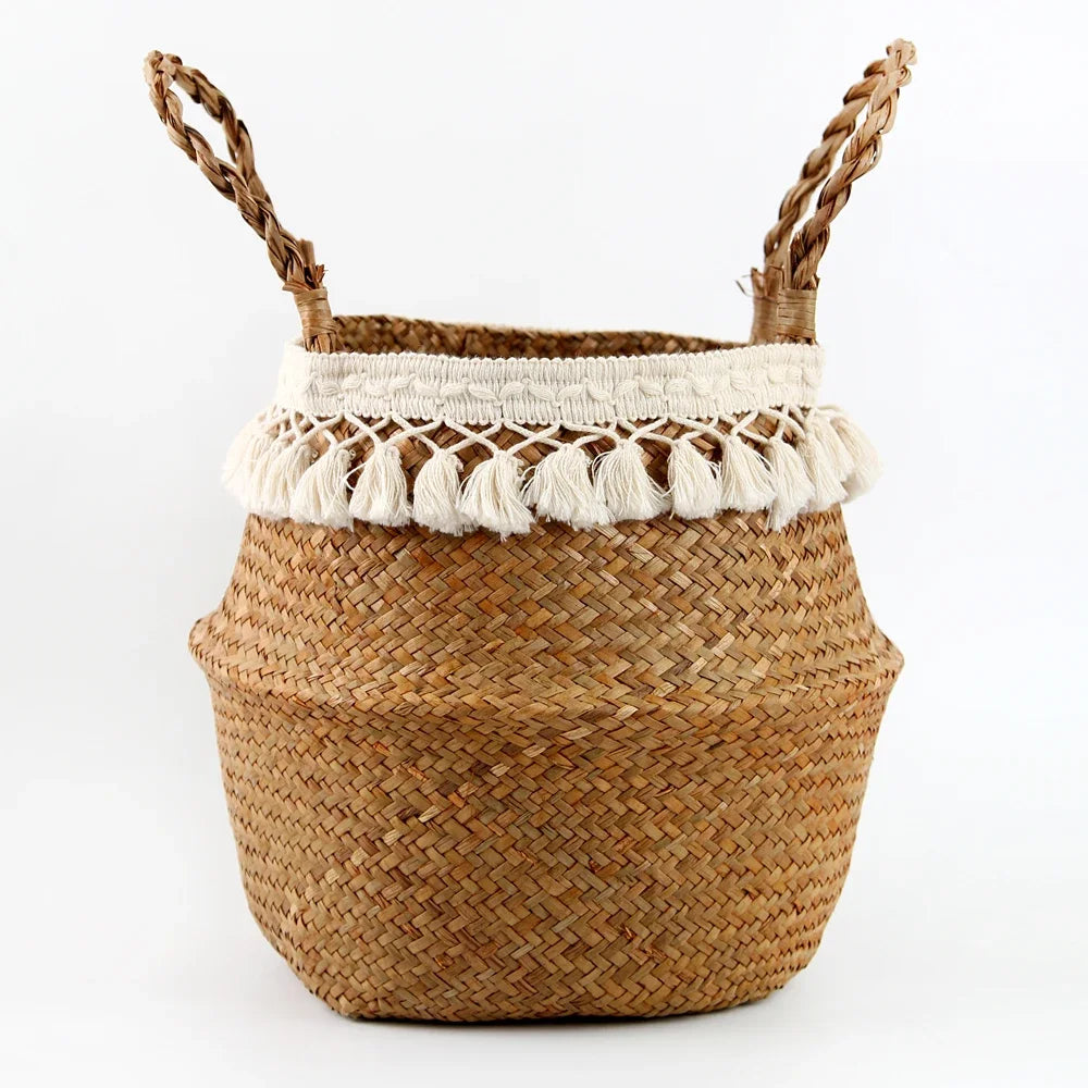 Foldable Seagrass Storage Basket — Natural Boho Charm
