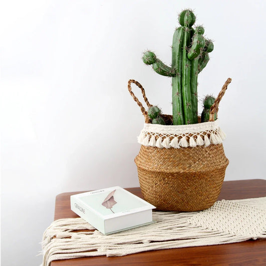Foldable Seagrass Storage Basket — Natural Boho Charm