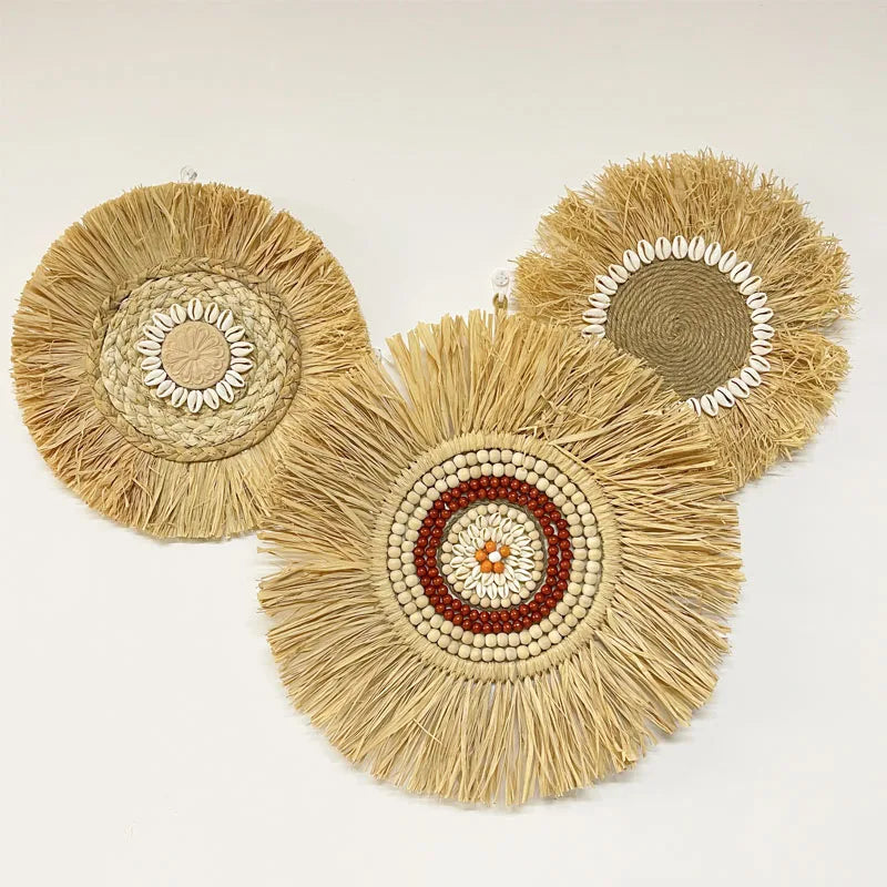 Handwoven Raffia Boho Wall Accent — Natural Texture for Calm Spaces