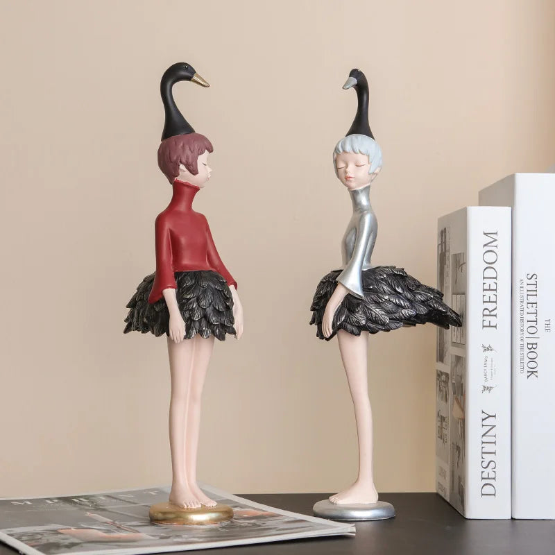 Unique Swan-Inspired Resin Girl Figurines – Sweet Morandi Colors for Modern Interiors