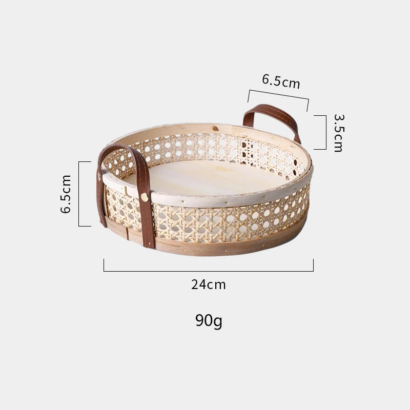 Handmade Nordic Rattan Tray with Leather Handles