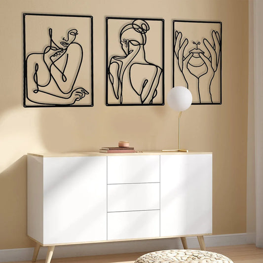 3-Piece Set – Minimalist Abstract Woman Metal Wall Art