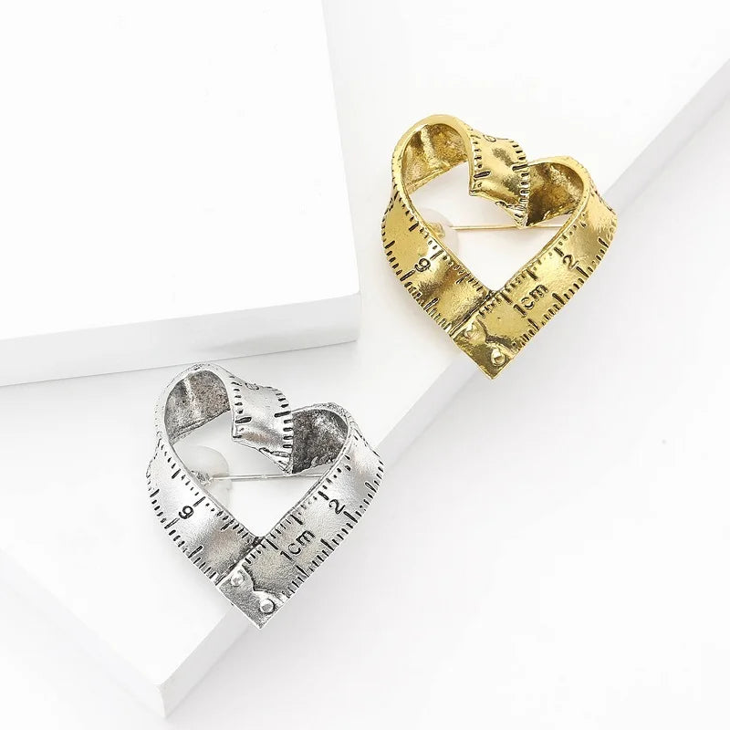 Vintage Ruler Heart Brooch — A Charming Twist on Classic Romance