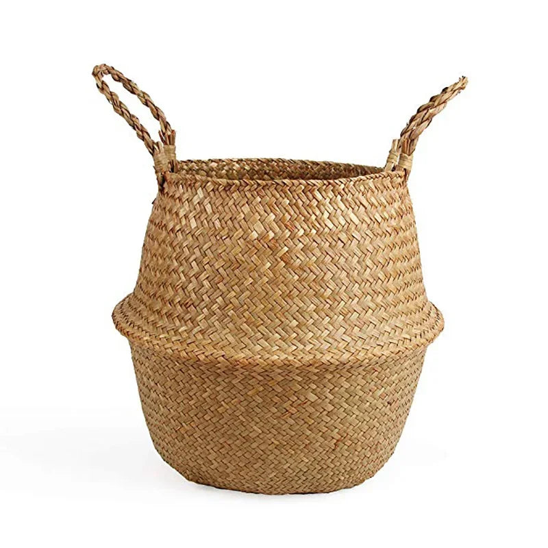 Foldable Seagrass Storage Basket — Natural Boho Charm